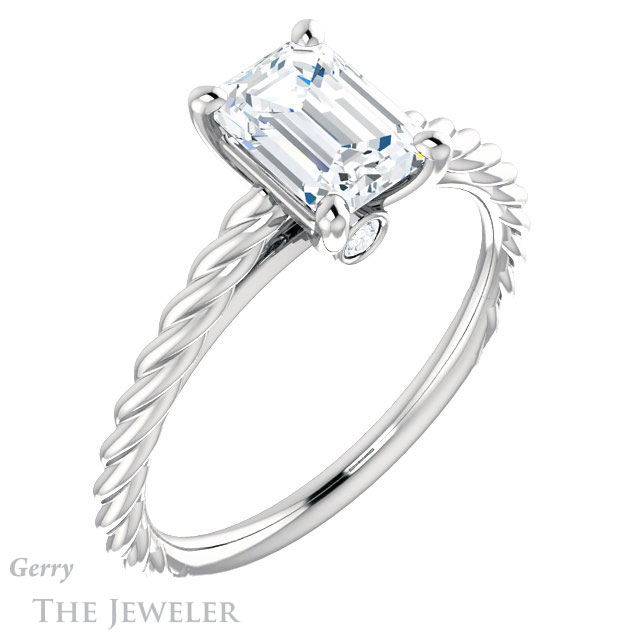 Emerald Cut Forever One Moissanite Engagement Ring #GTJ1134-emerald-fb-w 4 Emerald Cut Forever Brilliant Moissanite Engagement Ring #GTJ1134-emerald-fb-w