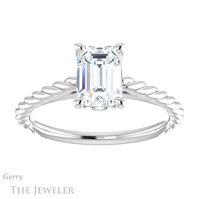 Emerald Cut Forever One Moissanite Engagement Ring #GTJ1134-emerald-fb-w 1 Emerald Cut Forever Brilliant Moissanite Engagement Ring #GTJ1134-emerald-fb-w