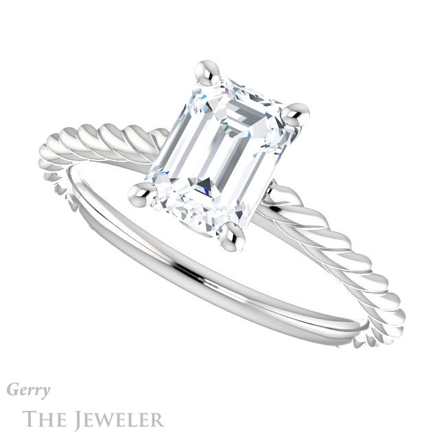Emerald Cut Forever One Moissanite Engagement Ring #GTJ1134-emerald-fb-w 5 Emerald Cut Forever Brilliant Moissanite Engagement Ring #GTJ1134-emerald-fb-w