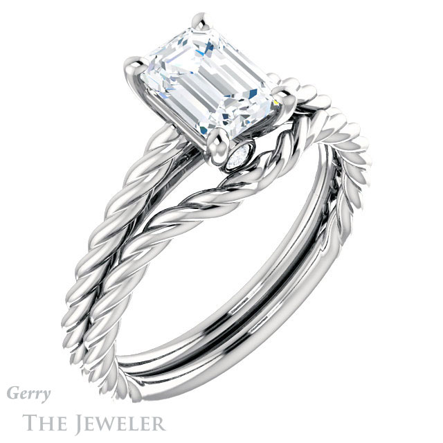 Emerald Cut Forever One Moissanite Engagement Ring #GTJ1134-emerald-fb-w 6 Emerald Cut Forever Brilliant Moissanite Engagement Ring #GTJ1134-emerald-fb-w