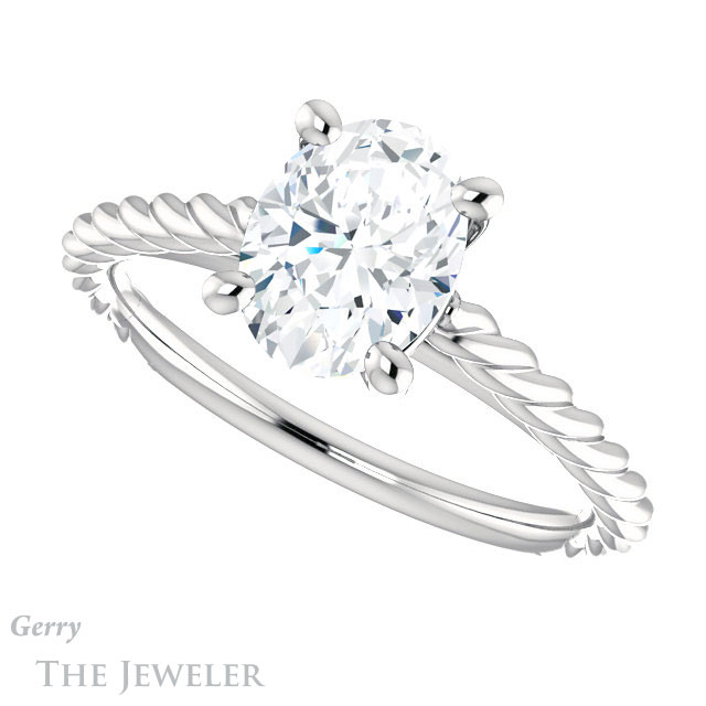 Oval Shaped Forever One Moissanite Engagement Ring #GTJ1134-oval-fo-w