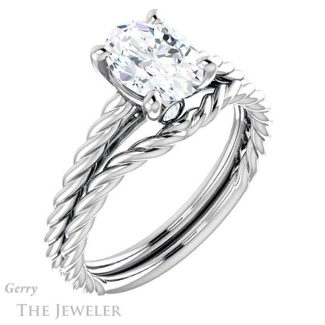 Oval Shaped Forever One Moissanite Engagement Ring #GTJ1134-oval-fo-w