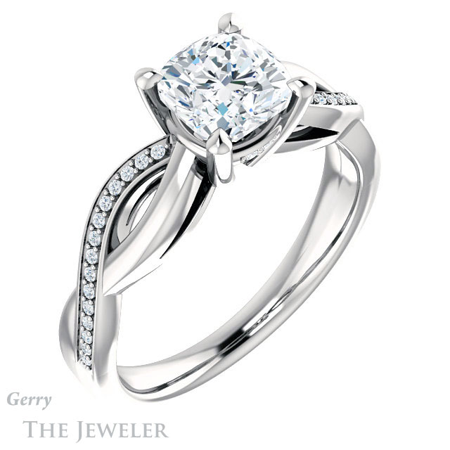 Cushion Cut Forever One Moissanite Engagement Ring #GTJ1135-cushion-fo-w 4 Cushion Cut Forever One Moissanite Engagement Ring #GTJ1135-cushion-fo-w