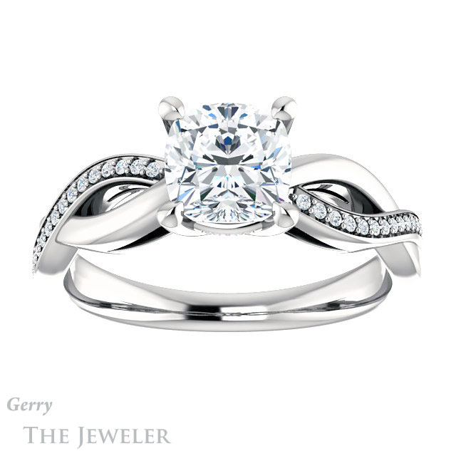 Cushion Cut Forever One Moissanite Engagement Ring #GTJ1135-cushion-fo-w 1 Cushion Cut Forever One Moissanite Engagement Ring #GTJ1135-cushion-fo-w
