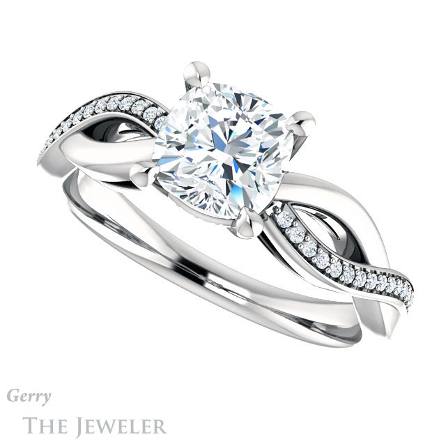 Cushion Cut Forever One Moissanite Engagement Ring #GTJ1135-cushion-fo-w 5 Cushion Cut Forever One Moissanite Engagement Ring #GTJ1135-cushion-fo-w