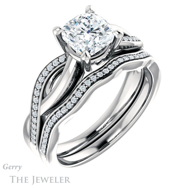Cushion Cut Forever One Moissanite Engagement Ring #GTJ1135-cushion-fo-w 6 Cushion Cut Forever One Moissanite Engagement Ring #GTJ1135-cushion-fo-w