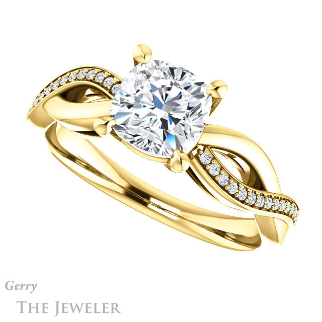 Cushion Cut Forever One Moissanite Engagement Ring #GTJ1135-cushion-fo-y 5 Cushion Cut Forever One Moissanite Engagement Ring #GTJ1135-cushion-fo-y
