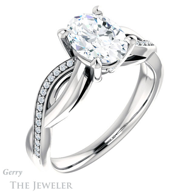 Oval Shaped Forever One Moissanite Engagement Ring #GTJ1135-oval-fo-w 4 Oval Shaped Forever One Moissanite Engagement Ring #GTJ1135-oval-fo-w