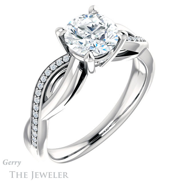 Round Cut Forever One Moissanite Engagement Ring #GTJ1135-round-fo-w 4 Round Cut Forever One Moissanite Engagement Ring #GTJ1135-round-fo-w