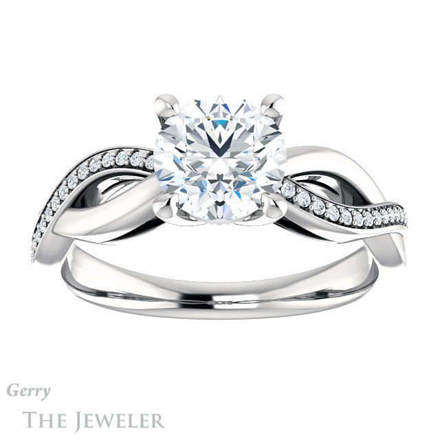 Round Cut Forever One Moissanite Engagement Ring #GTJ1135-round-fo-w