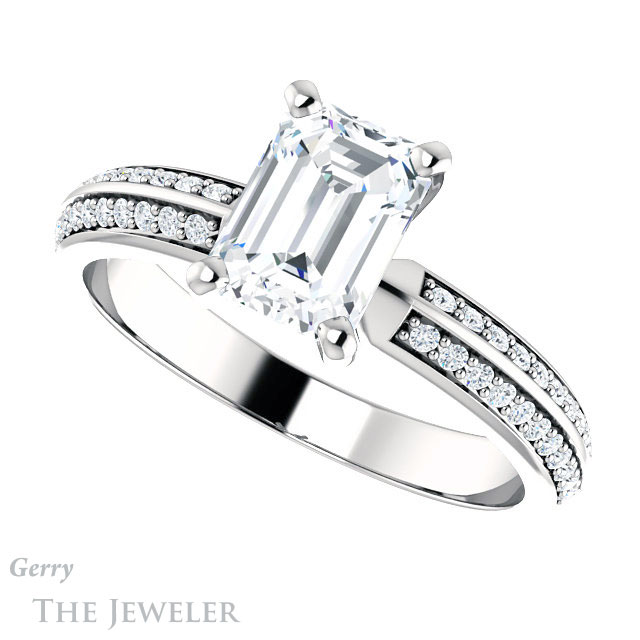 Emerald Cut Forever Brilliant Moissanite Engagement Ring #GTJ1136-emerald-fb-w