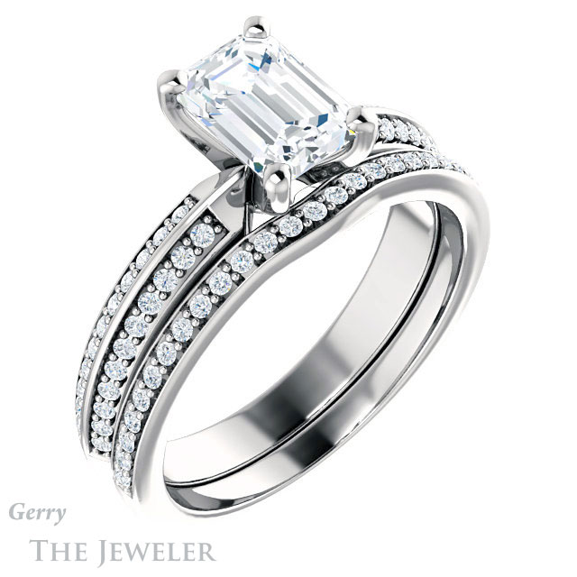 Emerald Cut Forever Brilliant Moissanite Engagement Ring #GTJ1136-emerald-fb-w