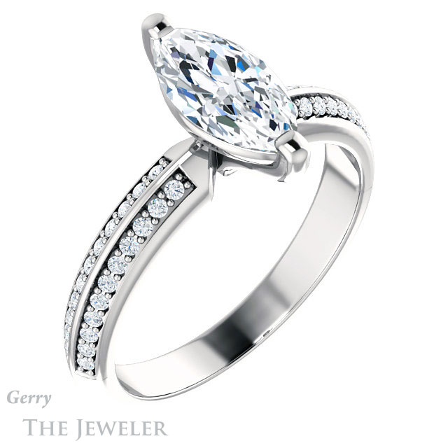 Marquise Cut Forever One Moissanite Engagement Ring #GTJ1136-marquise-fb-w 4 Marquise Cut Forever Brilliant Moissanite Engagement Ring #GTJ1136-marquise-fb-w