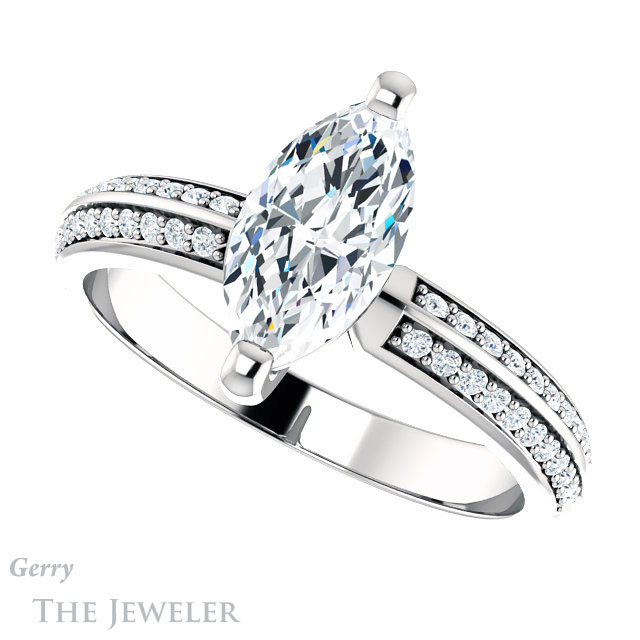 Marquise Cut Forever One Moissanite Engagement Ring #GTJ1136-marquise-fb-w 5 Marquise Cut Forever Brilliant Moissanite Engagement Ring #GTJ1136-marquise-fb-w