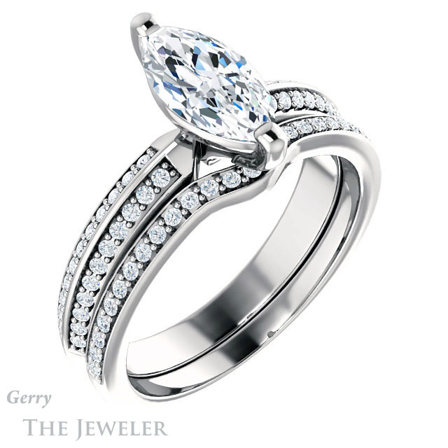 Marquise Cut Forever One Moissanite Engagement Ring #GTJ1136-marquise-fb-w 6 Marquise Cut Forever Brilliant Moissanite Engagement Ring #GTJ1136-marquise-fb-w