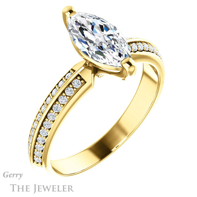 Marquise Cut Forever One Moissanite Engagement Ring #GTJ1136-marquise-fb-y 4 Marquise Cut Forever Brilliant Moissanite Engagement Ring #GTJ1136-marquise-fb-y