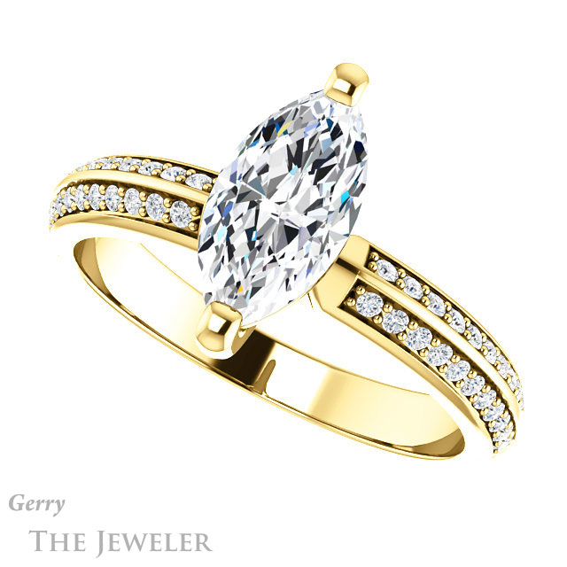 Marquise Cut Forever One Moissanite Engagement Ring #GTJ1136-marquise-fb-y 5 Marquise Cut Forever Brilliant Moissanite Engagement Ring #GTJ1136-marquise-fb-y