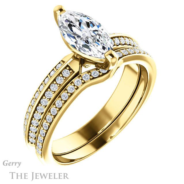 Marquise Cut Forever One Moissanite Engagement Ring #GTJ1136-marquise-fb-y 6 Marquise Cut Forever Brilliant Moissanite Engagement Ring #GTJ1136-marquise-fb-y