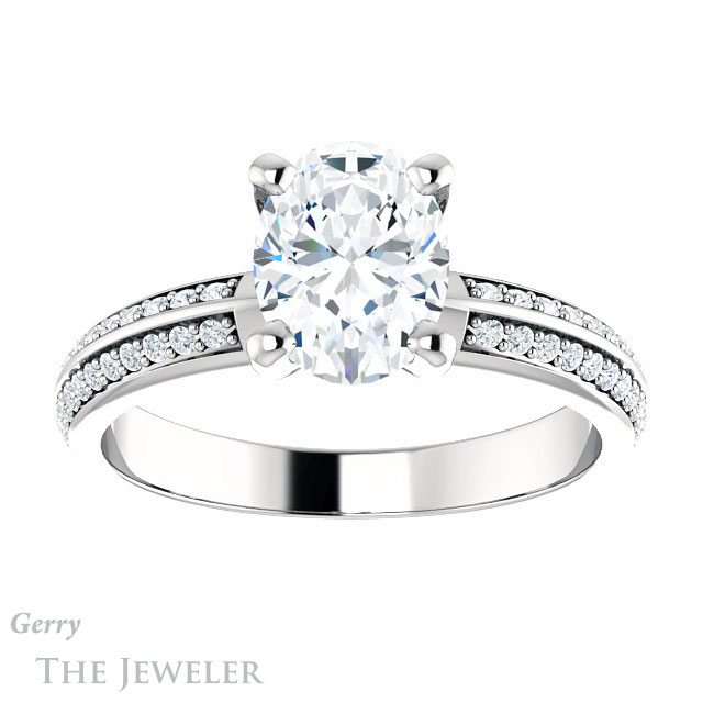 Oval Shaped Forever One Moissanite Engagement Ring #GTJ1136-oval-fo-w