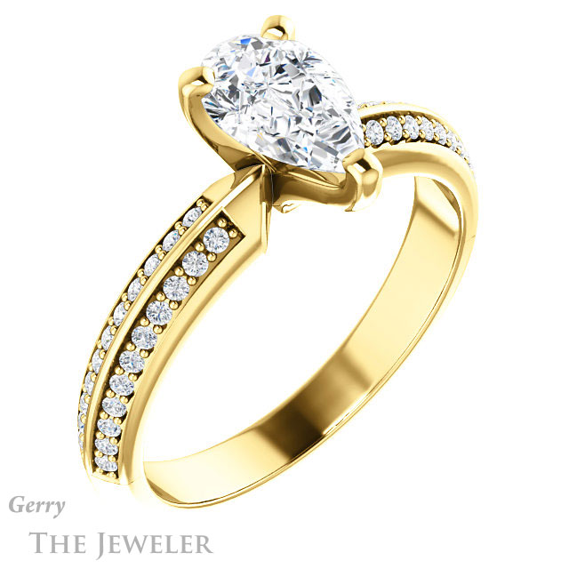 Pear Shaped Forever Brilliant Moissanite Engagement Ring #GTJ1136-pear-fb-y