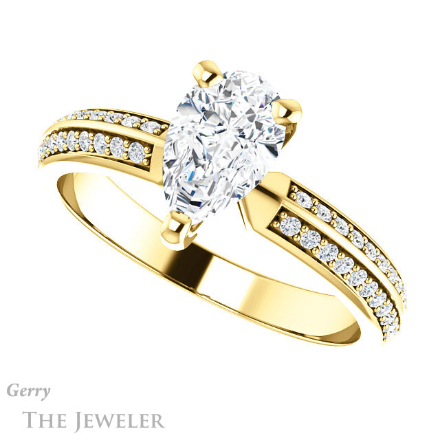 Pear Shaped Forever Brilliant Moissanite Engagement Ring #GTJ1136-pear-fb-y