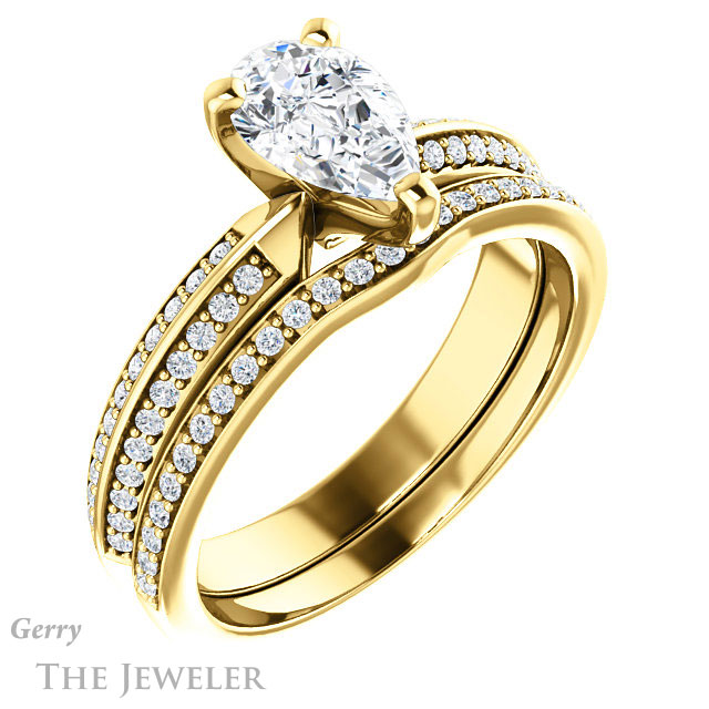 Pear Shaped Forever Brilliant Moissanite Engagement Ring #GTJ1136-pear-fb-y