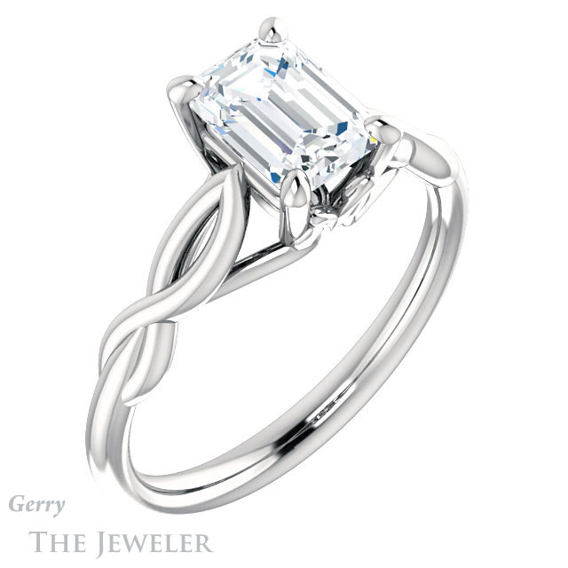 Emerald Cut Forever Brilliant Moissanite Engagement Ring #GTJ1137-emerald-fb-w
