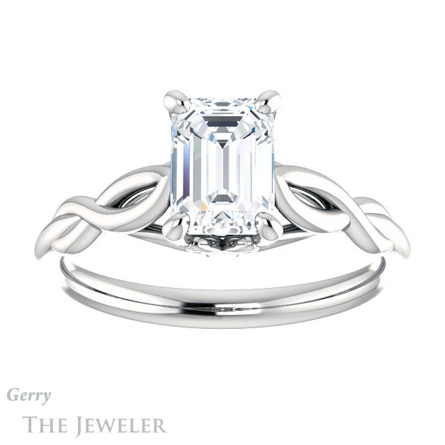 Emerald Cut Forever Brilliant Moissanite Engagement Ring #GTJ1137-emerald-fb-w