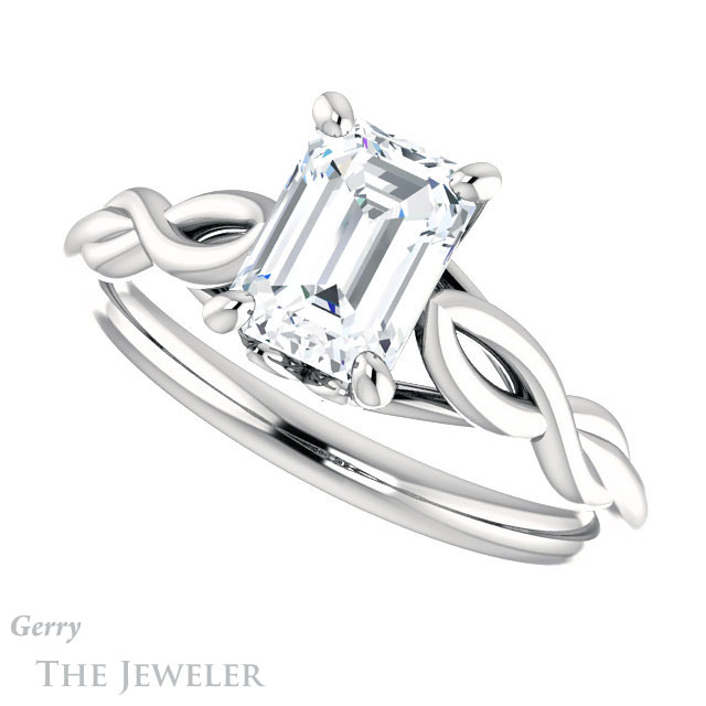 Emerald Cut Forever Brilliant Moissanite Engagement Ring #GTJ1137-emerald-fb-w