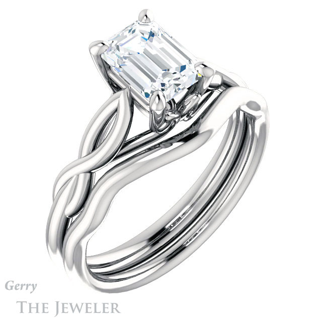 Emerald Cut Forever Brilliant Moissanite Engagement Ring #GTJ1137-emerald-fb-w