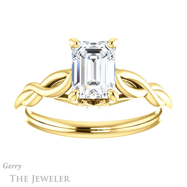 Emerald Cut Forever Brilliant Moissanite Engagement Ring #GTJ1137-emerald-fb-y