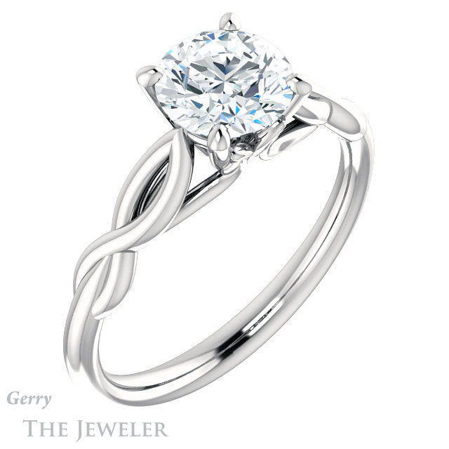 Round Cut Forever One Moissanite Engagement Ring #GTJ1137-round-fo-w 4 Round Cut Forever One Moissanite Engagement Ring #GTJ1137-round-fo-w