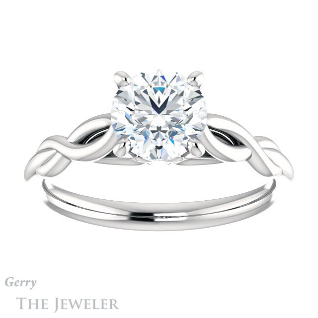 Round Cut Forever One Moissanite Engagement Ring #GTJ1137-round-fo-w 1 Round Cut Forever One Moissanite Engagement Ring #GTJ1137-round-fo-w