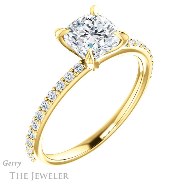 Cushion Cut Forever One Moissanite Engagement Ring #GTJ1138-cushion-fo-y 4 Cushion Cut Forever One Moissanite Engagement Ring #GTJ1138-cushion-fo-y