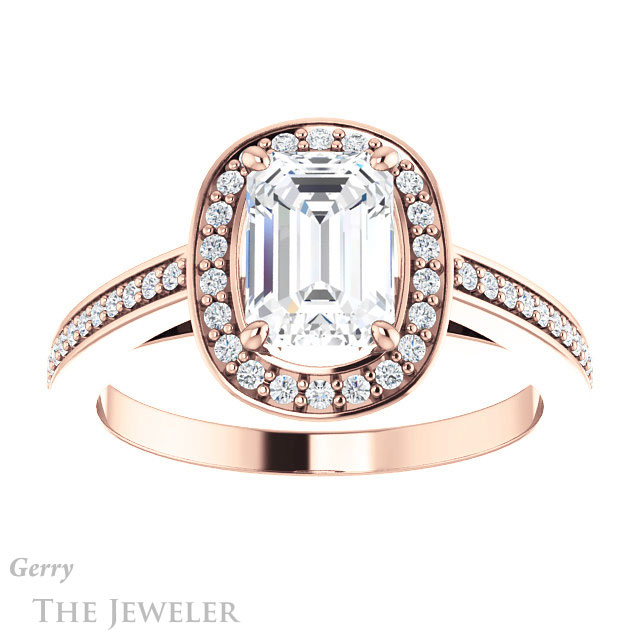 Emerald Cut Forever One Moissanite Engagement Ring #GTJ1140-emerald-fb-r 1 Emerald Cut Forever Brilliant Moissanite Engagement Ring #GTJ1140-emerald-fb-r