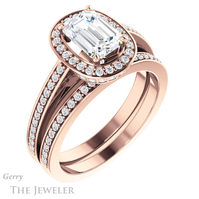 Emerald Cut Forever One Moissanite Engagement Ring #GTJ1140-emerald-fb-r 6 Emerald Cut Forever Brilliant Moissanite Engagement Ring #GTJ1140-emerald-fb-r