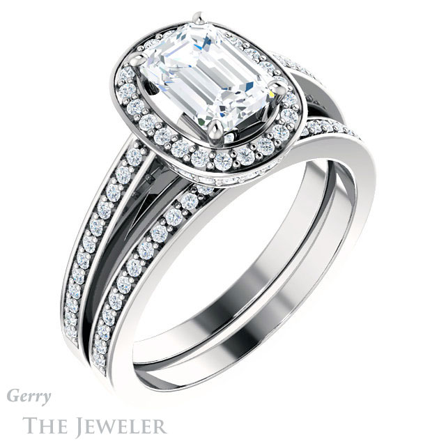 Emerald Cut Forever Brilliant Moissanite Engagement Ring #GTJ1140-emerald-fb-w
