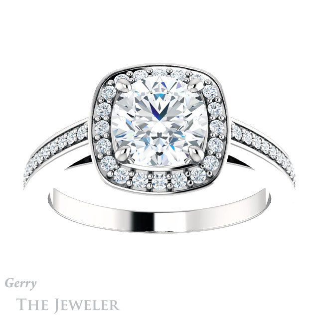 Round Cut Forever One Moissanite Engagement Ring #GTJ1140-round-fo-w