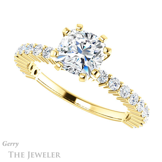Cushion Cut Forever One Moissanite Engagement Ring #GTJ1141-cushion-fo-y
