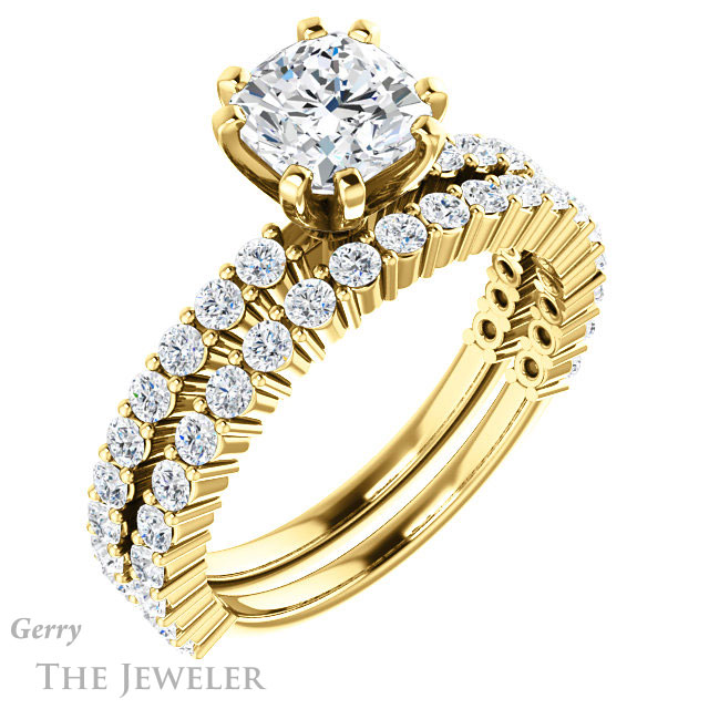 Cushion Cut Forever One Moissanite Engagement Ring #GTJ1141-cushion-fo-y