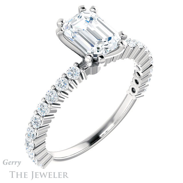 Emerald Cut Forever Brilliant Moissanite Engagement Ring #GTJ1141-emerald-fb-w