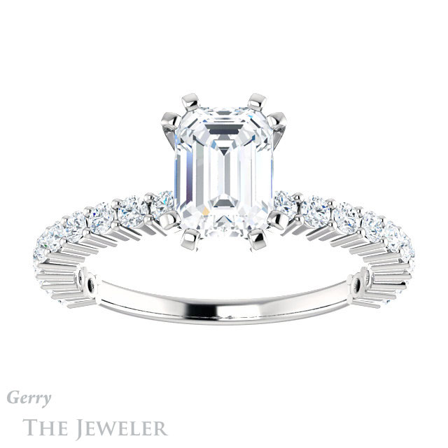 Emerald Cut Forever Brilliant Moissanite Engagement Ring #GTJ1141-emerald-fb-w
