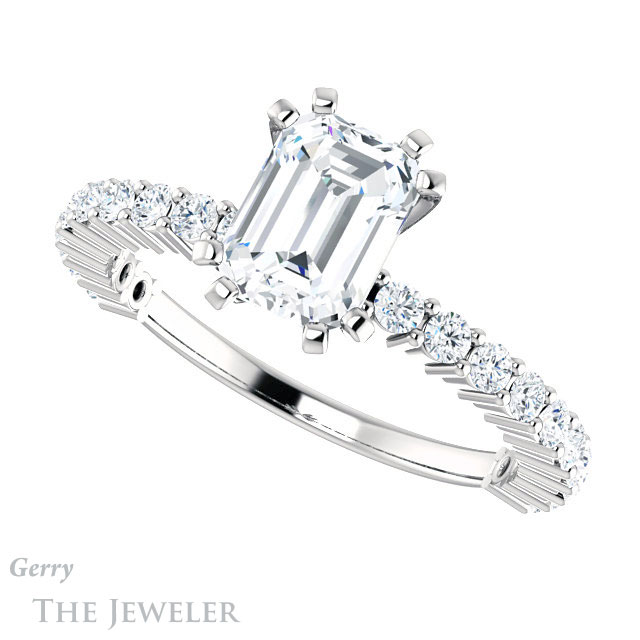 Emerald Cut Forever Brilliant Moissanite Engagement Ring #GTJ1141-emerald-fb-w