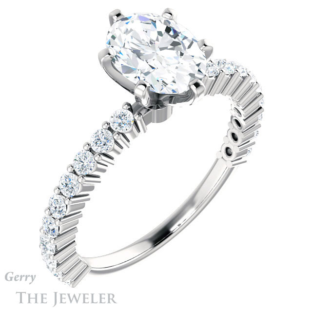 Oval Shaped Forever One Moissanite Engagement Ring #GTJ1141-oval-fo-w 4 Oval Shaped Forever One Moissanite Engagement Ring #GTJ1141-oval-fo-w