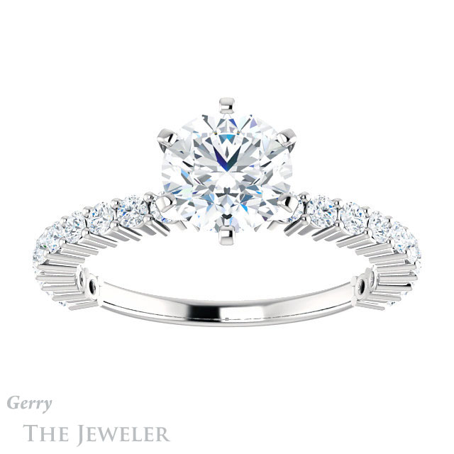 Round Cut Forever One Moissanite Engagement Ring #GTJ1141-round-fo-w
