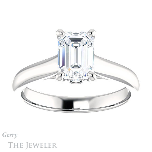 Emerald Cut Forever One Moissanite Engagement Ring #GTJ1142-emerald-fb-w 1 Emerald Cut Forever Brilliant Moissanite Engagement Ring #GTJ1142-emerald-fb-w