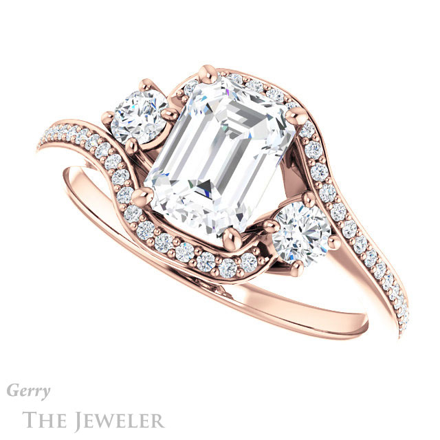 Emerald Cut Forever One Moissanite Engagement Ring #GTJ1143-emerald-fb-r 5 Emerald Cut Forever Brilliant Moissanite Engagement Ring #GTJ1143-emerald-fb-r