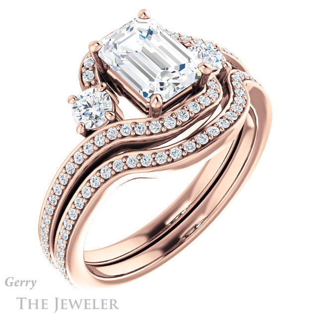 Emerald Cut Forever One Moissanite Engagement Ring #GTJ1143-emerald-fb-r 6 Emerald Cut Forever Brilliant Moissanite Engagement Ring #GTJ1143-emerald-fb-r