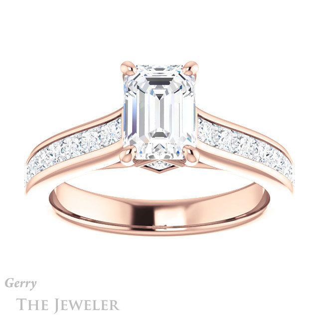 Emerald Cut Forever One Moissanite Engagement Ring #GTJ1144-emerald-fb-r 1 Emerald Cut Forever Brilliant Moissanite Engagement Ring #GTJ1144-emerald-fb-r