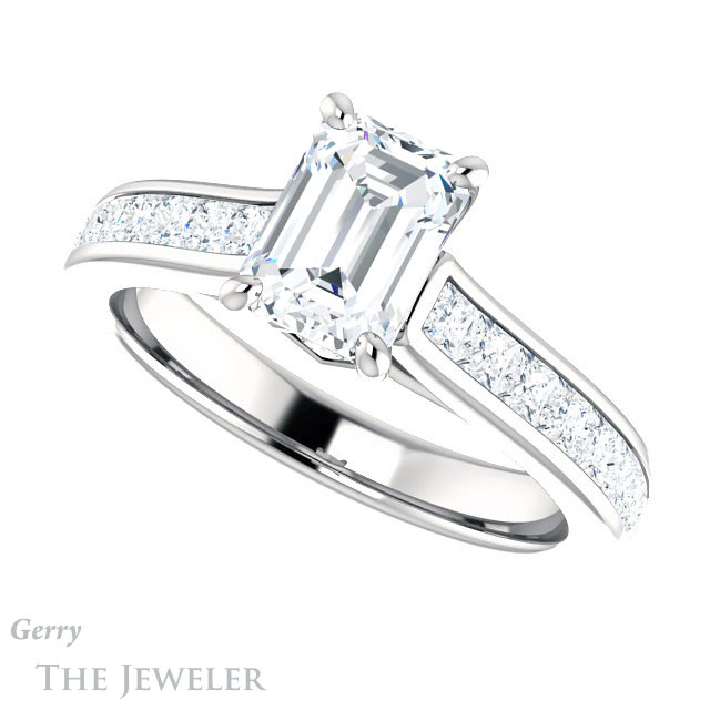 Emerald Cut Forever Brilliant Moissanite Engagement Ring #GTJ1144-emerald-fb-w